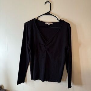 LOFT Black Fitted Tie Front Long Sleeve Blouse